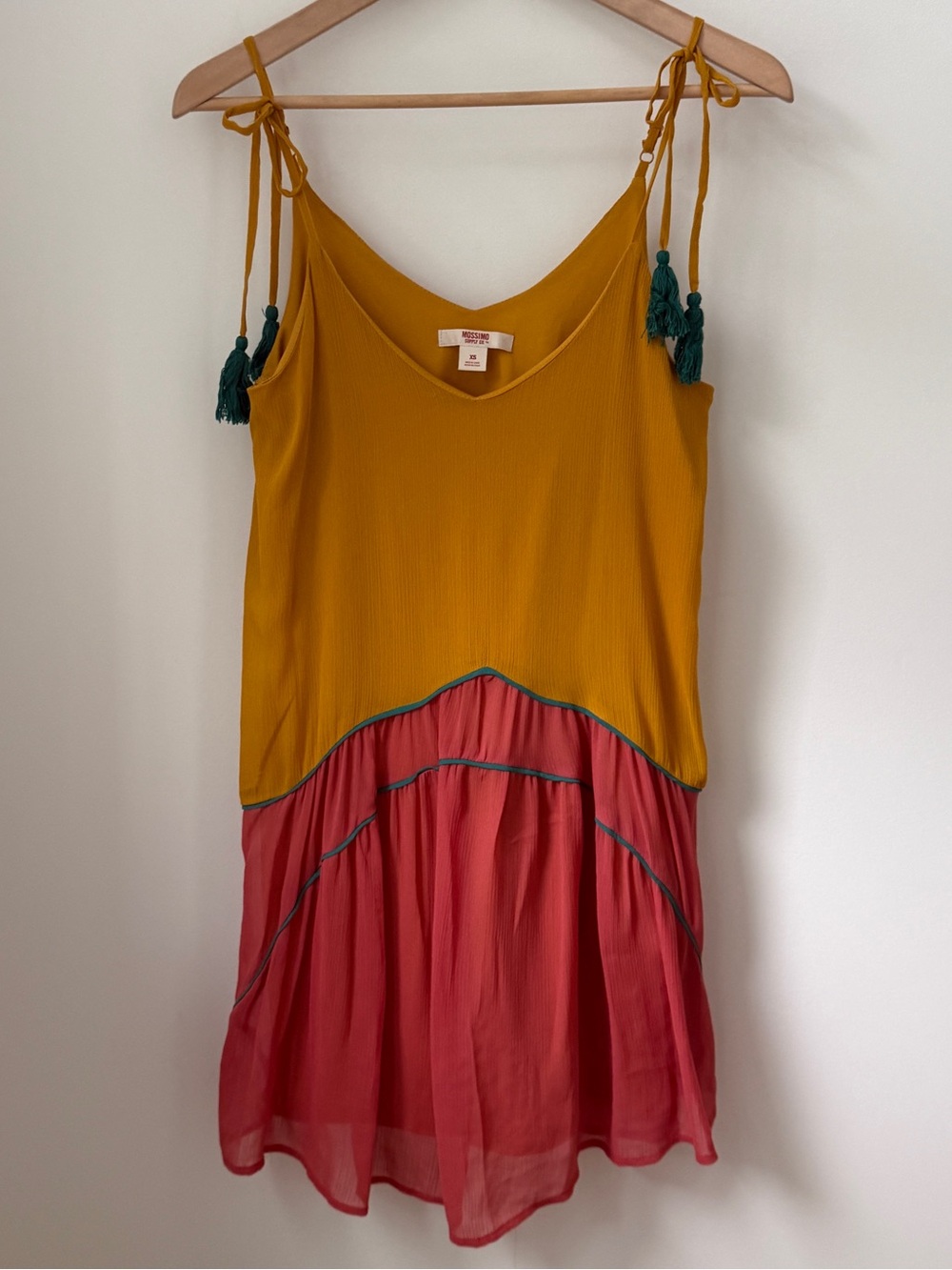 Mossimo Supply Co. Boho Mustard Yellow & Coral Pink Tiered Minidress XS